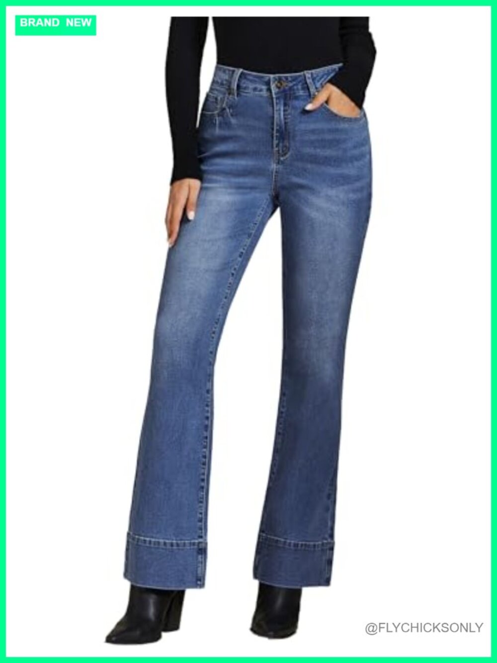 High Waisted Wide Leg Flare Jeans Stretchy Denim Pants with Pockets